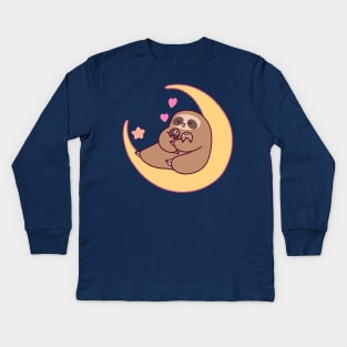 Moon Mama and Baby Sloths Kids Long Sleeve T-Shirt